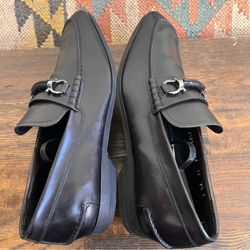 Salvatore Ferragamo Gancini Black Calf Leather Mens Loafers US8.5 D